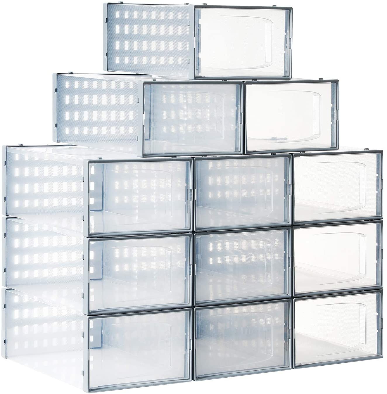 XSON Shoe Box Clear Plastic Stackable 12 Pack Shoe Storage Boxes for ...