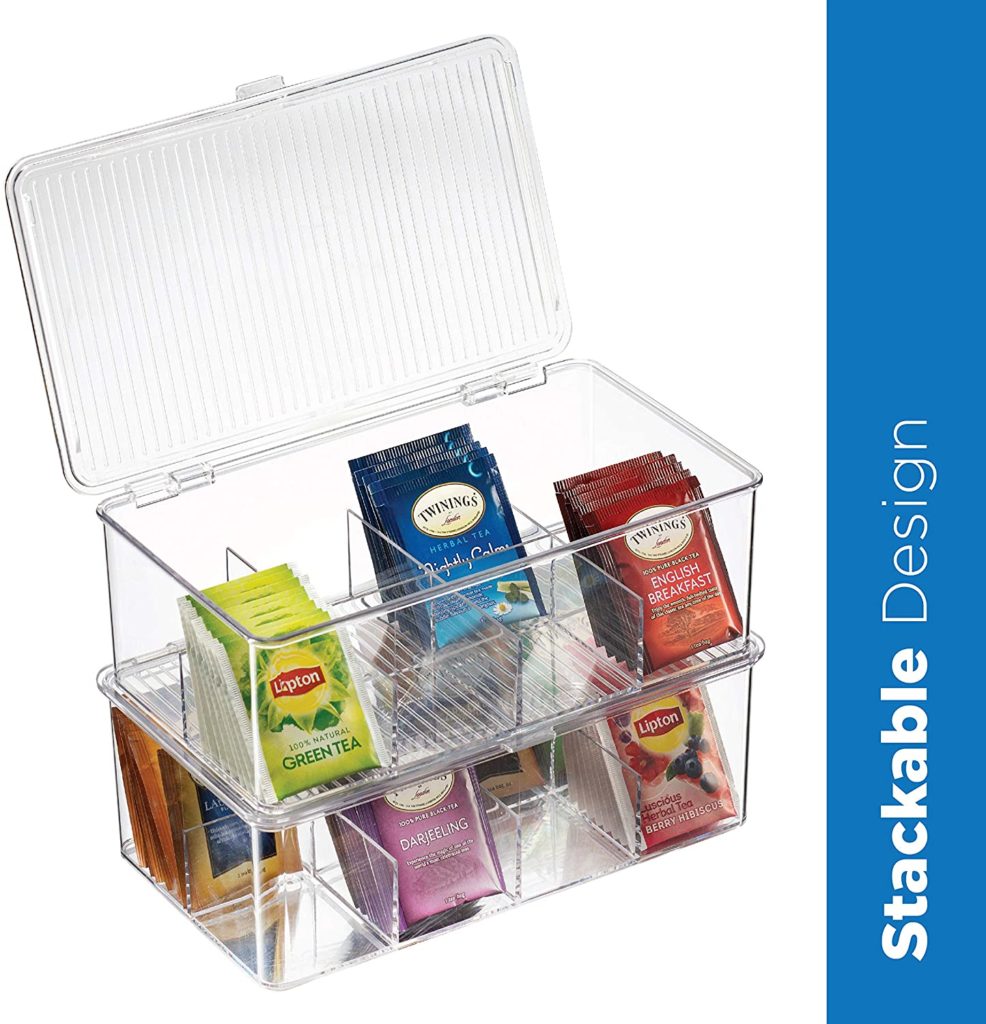 2 Pack Stackable Plastic Tea Bag Organizer